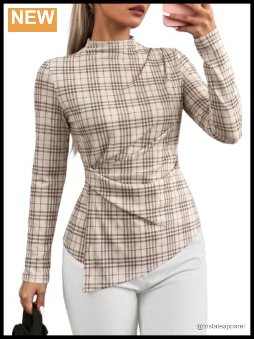 Womens Mock Neck Peplum Long Sleeve Knit Top Ruched Slimming Blouse